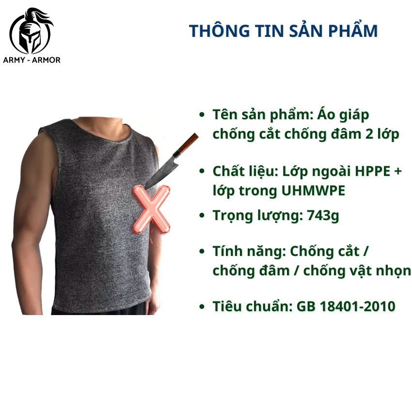 Áo Giáp Chống Dao Sát Nách 2 Lớp Cao Cấp 2026 | Áo Lót Chống Đâm, Chống Cắt Áo Giáp Chống Dao Chống Đâm Sát Nách 2 Lớp HPPE 2026 – Nhẹ, Kín Đáo, Mặc Trong